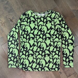 H&M Kids Long Sleeve Halloween Ghost Print Tee - Black & Green